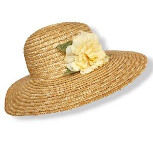 Villager Liz Claiborne Straw Sun Hat Faux Flower Detail O/S